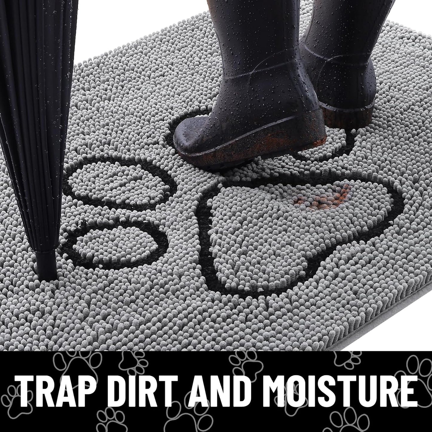 Smiry Dog Door Mat for Muddy Paws, Absorbent Dirt Trapper Non Slip Quick Dry Washable Chenille Mat for Mud Dogs, Entry Rug for Indoor and Outdoor (36x24 Inches, Grey)