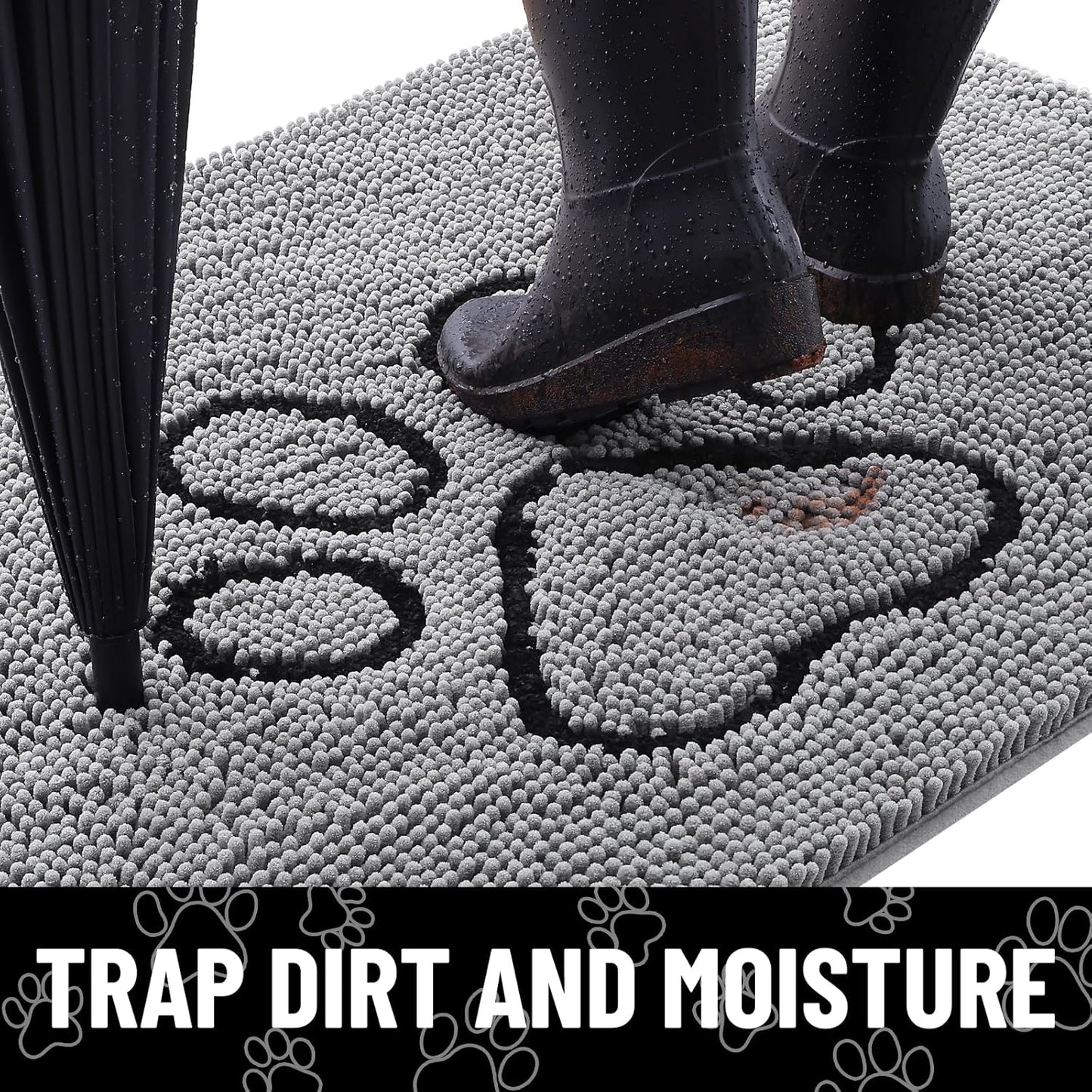 Smiry Dog Door Mat for Muddy Paws, Absorbent Dirt Trapper Non Slip Quick Dry Washable Chenille Mat for Mud Dogs, Entry Rug for Indoor and Outdoor (32x59 Inches, Grey)