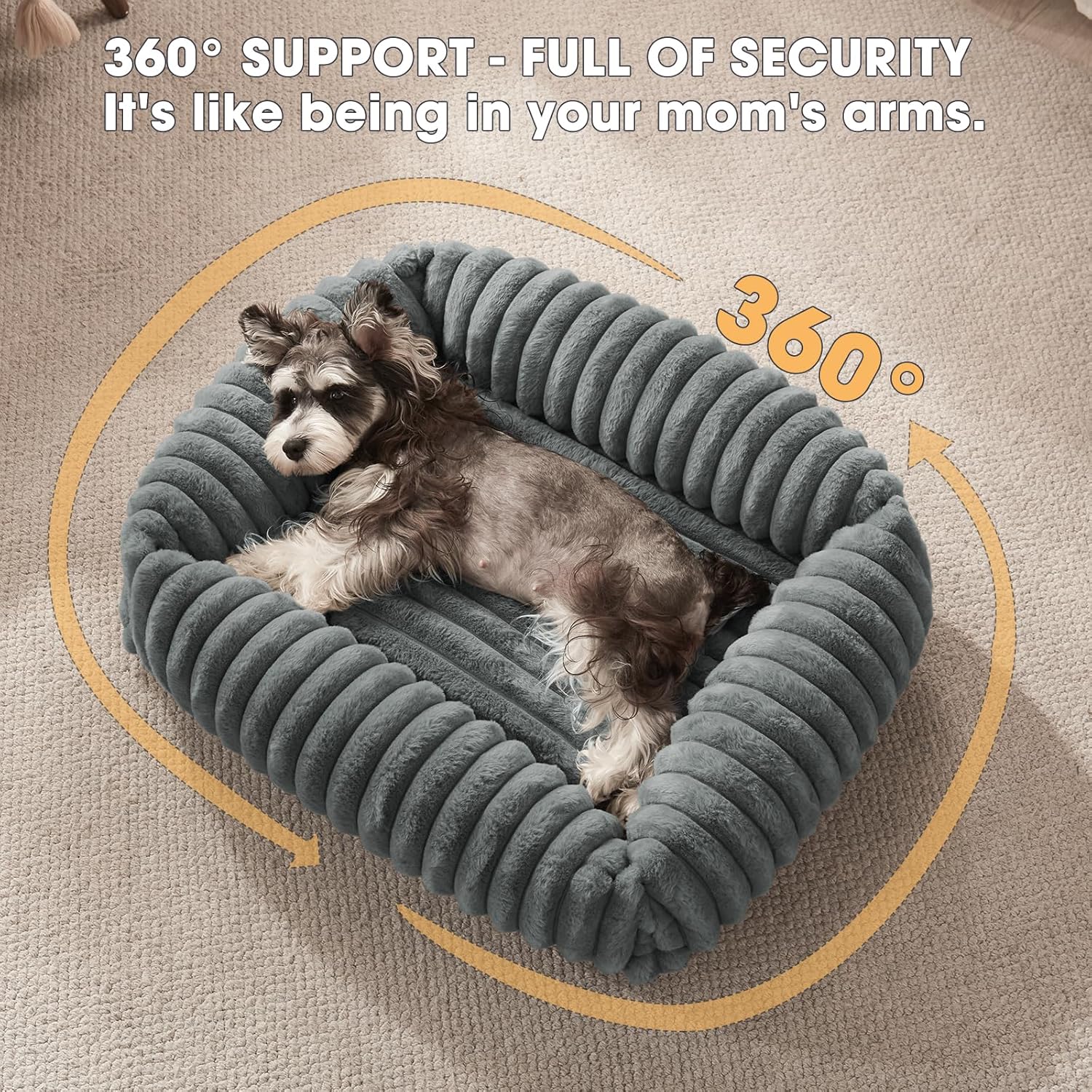 Dog Beds for Small Dogs, Washable Orthopedic Dog Bed with Removable Cover, Rectangle Soft Calming Sleeping Puppy Bed Durable Pet Cuddler with Anti-Slip Bottom, 20"x19"x6" Grey - Pet Explorer