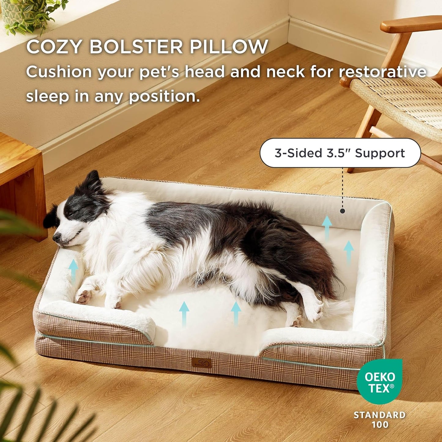 Bedsure Orthopedic Dog Beds Large Sized Dog - Washable Large Dog Cat Bed Waterproof, Comfort Dogs Couch Sofa with Washable Removable Cover, Pet Bed with Nonskid Bottom, Plaid-Brown, 35" - Pet Explorer