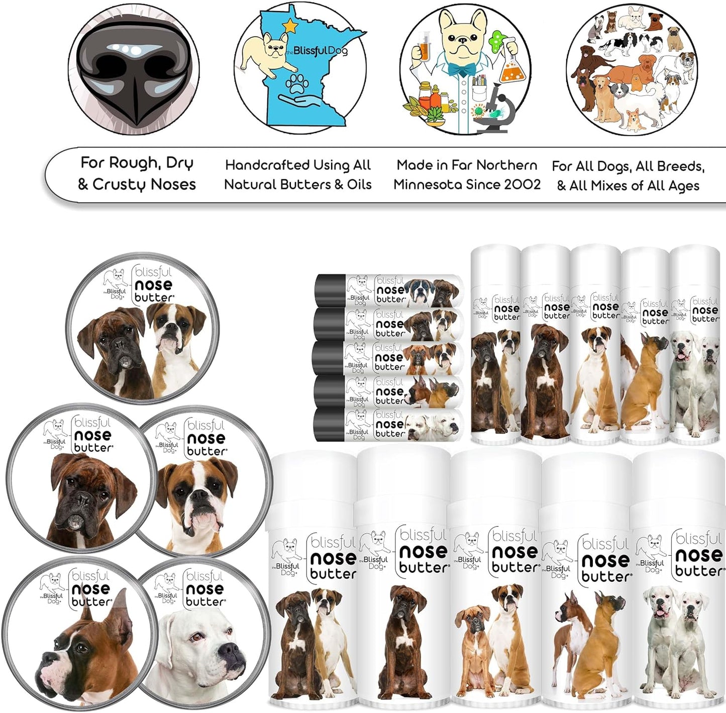 The Blissful Dog Fawn Boxer Nose Butter for Dry, Cracked Skin, Lick-Safe Dog Nose Balm with Moisturizing Shea Butter, Almond, Olive, and Essential Oils, Pet Supplies, Uncented, 8 oz. - Pet Explorer