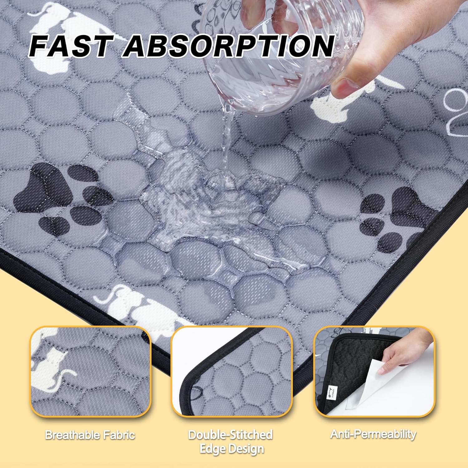 Washable Pee Pads for Dogs, 2 Pack Reusable Puppy Pads, Waterproof Pet Pee Pads for Dog Potty Training, Extra Large Dog Pee Pads for Crate, Playpen, and Whelping, Durable and Absorbent, Grey 24"x36" - Pet Explorer