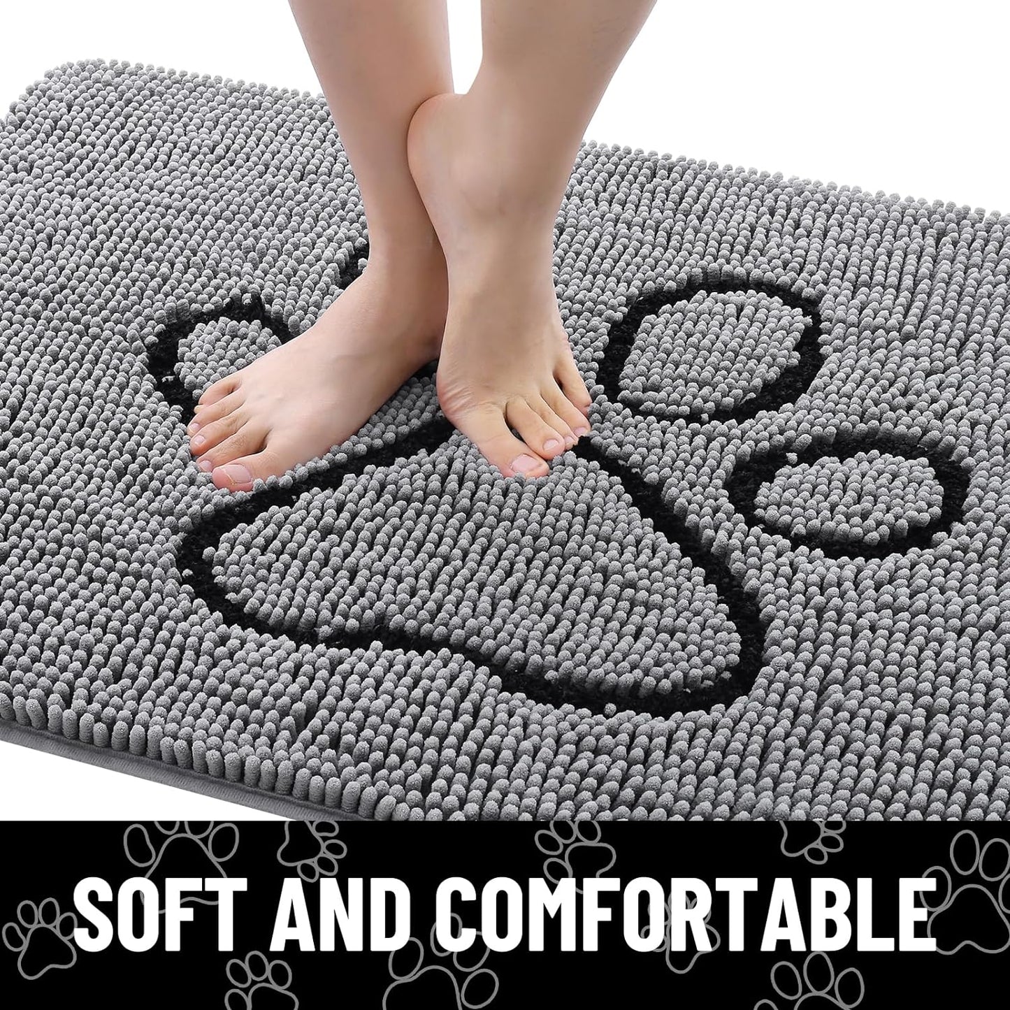 Smiry Dog Door Mat for Muddy Paws, Absorbent Dirt Trapper Non Slip Quick Dry Washable Chenille Mat for Mud Dogs, Entry Rug for Indoor and Outdoor (32x44 Inches, Grey)