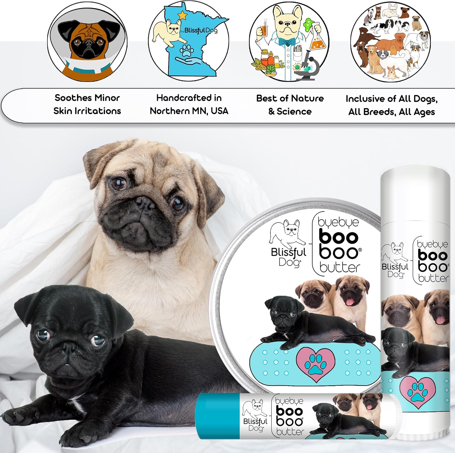 The Blissful Dog 1 oz TIN Pug Booboo Butter - Pet Explorer