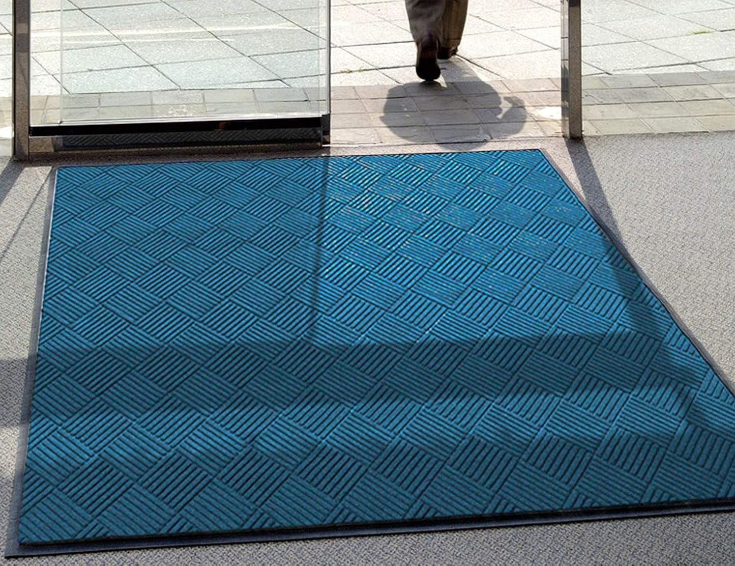 WaterHog Diamond | Commercial-Grade Entrance Mat with Rubber Border – Indoor/Outdoor, Quick Drying, Stain Resistant Door Mat (Medium Blue, 3' x 6')