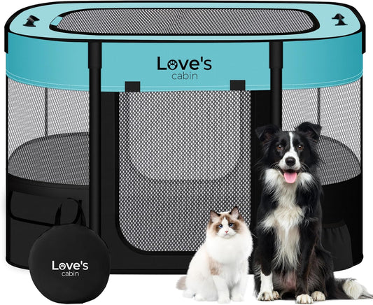 Love's Cabin Medium Dog Tent Crate, Portable Foldable Pop Up Dog Kennel Playpen with Carrying Case (Green) - Pet Explorer