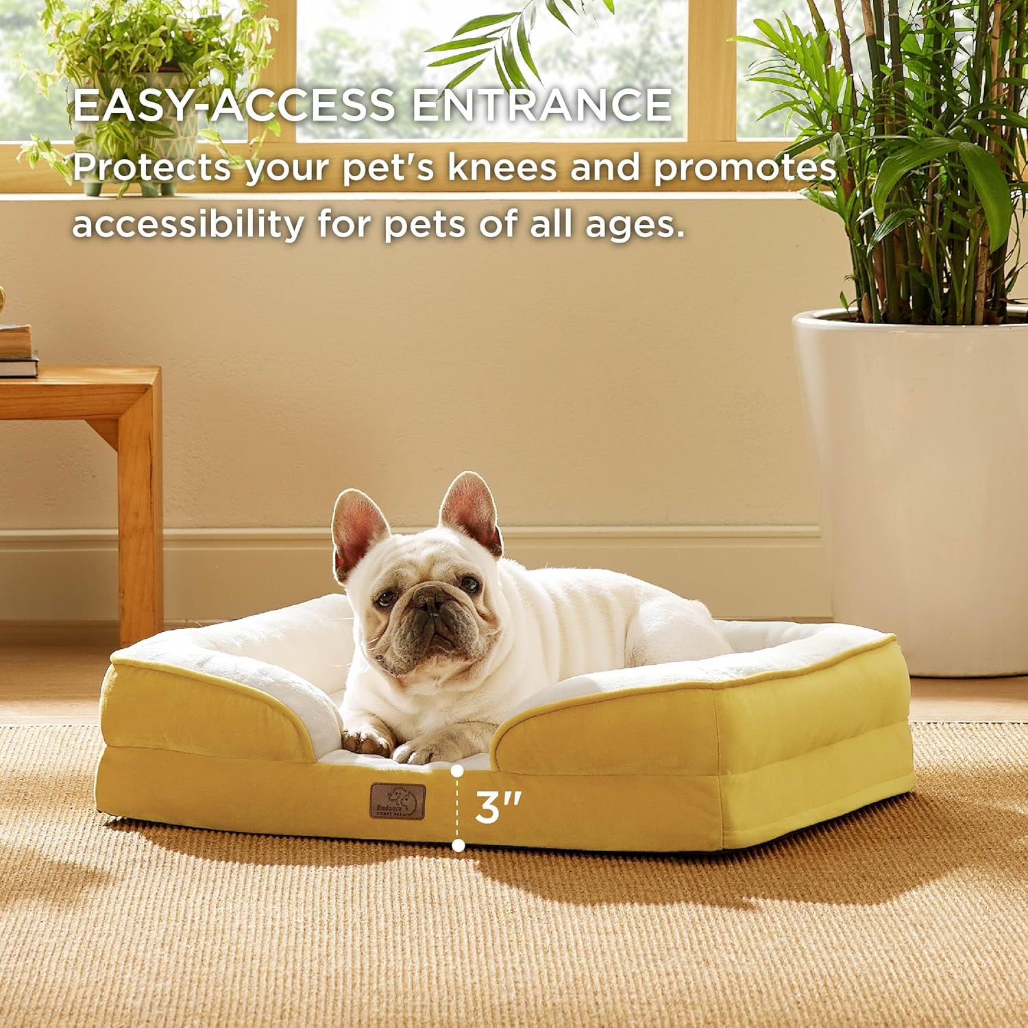 Bedsure Orthopedic Dog Bed Medium Size Dogs - Washable Medium Dog Cat Bed Waterproof, Comfort Pet Couch Sofa with Washable Removable Cover, Pets Bed with Nonskid Bottom, Spicy Mustard, 28" - Pet Explorer