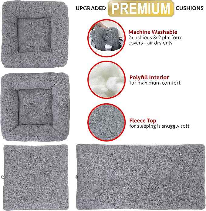 Kitty City Large Stackable Cat Condo & Cube House, Modular Indoor Cat Furniture with Plush Washable Beds, Collapsible Cat Cave & Lounging Ottoman, Grey