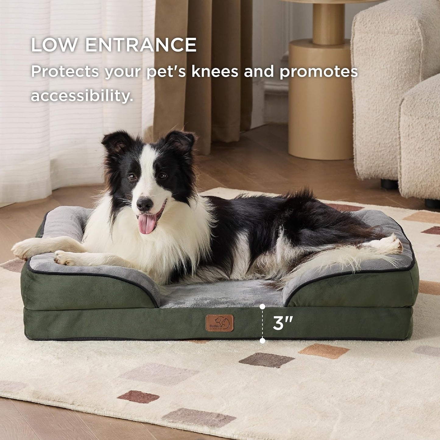 Bedsure L Plus Orthopedic Dog Bed for Large Dogs - Waterproof Dog Cat Bed, L Plus Big Comfort Dogs Couch Sofa with Washable Removable Cover, Pet Bed with Nonskid Bottom, Boreal Canopy Green, 38" - Pet Explorer