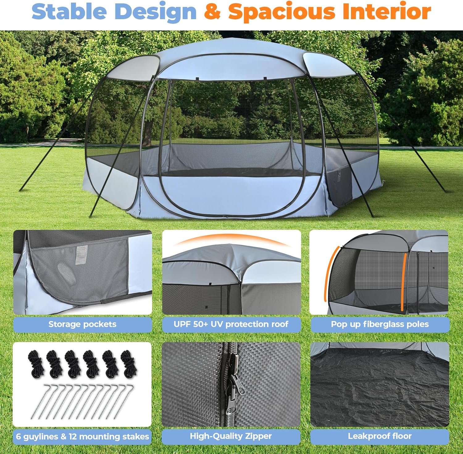XXLarge Popup Portable Dog Houses, 10'x4.8'H Assembly-Free Gazebo-Style Kennel Dog Playpen Pet Screen Tent Sun Shade Shelter, Dog Crates Canopy for Travel Camping Anti-Bugs with Leakproof Bottom - Pet Explorer