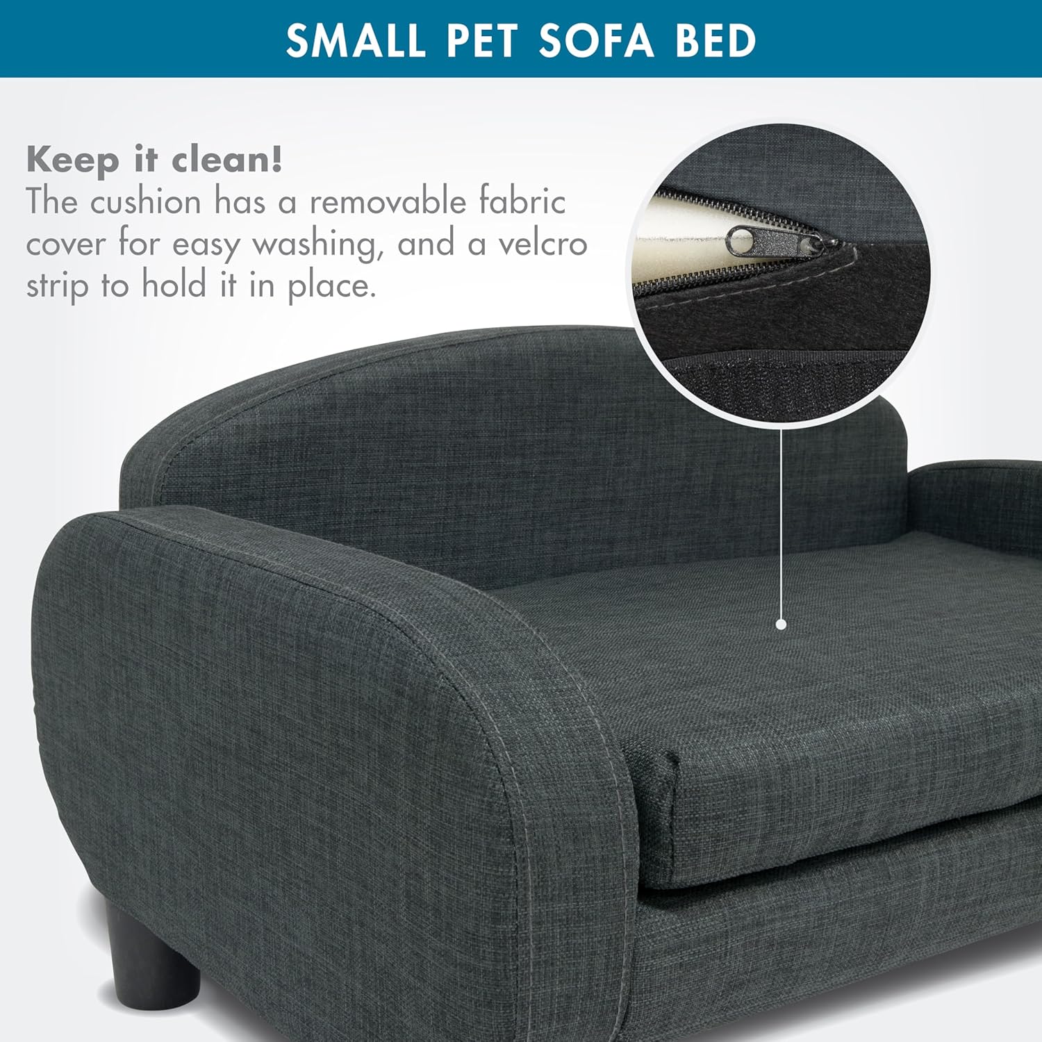 Paws & Purrs Cat Sofa Bed, Pet Couch for Indoor Cats Elevated Cat Beds with Removable Washable Mattress Cover for Kitten, Puppy or Small Animal- 31.5" Wide, Gray - Pet Explorer