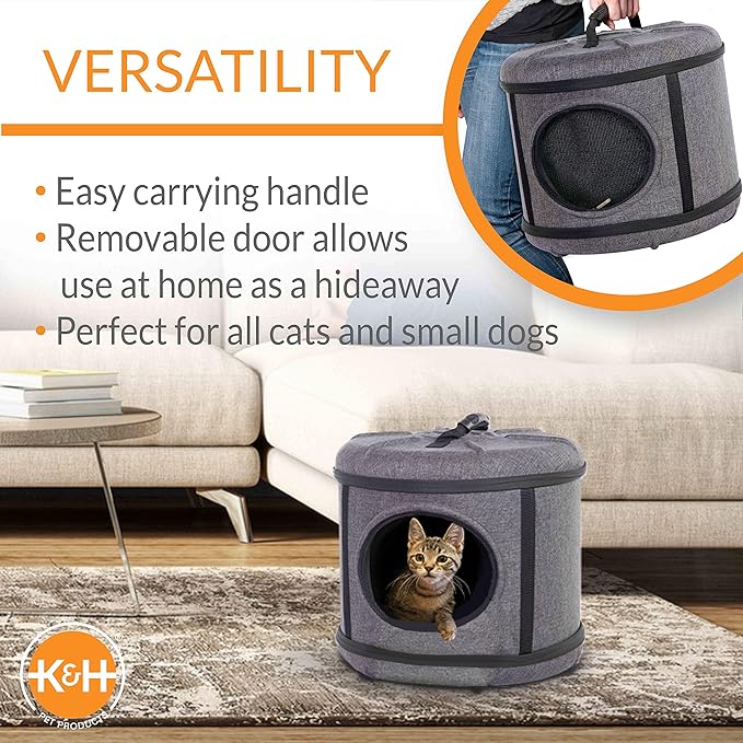 K&H Pet Products Mod Capsule Soft-Sided Pet Carrier for Cats, Breathable Cat Travel Carrier Removable Mesh Door, Collapsible Small Pet Travel Safety Car Seat - Gray 17 X 17 X 15.5 Inches