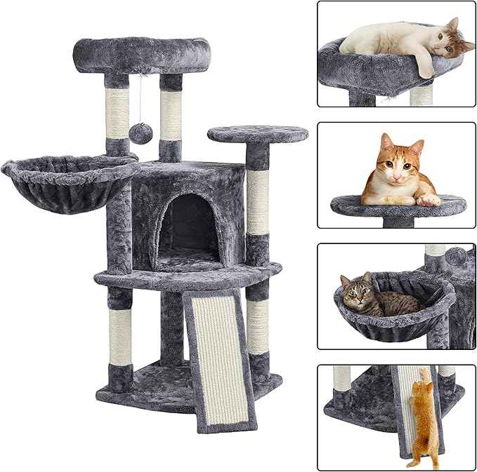 Topeakmart Cat Tree, 42in Multi-Level Cat Furniture with Perch, Scratching Posts, Hammock & Condo, Dark Gray