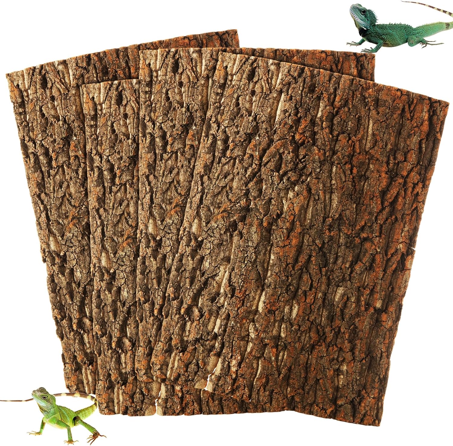 4PCS Cork Terrarium Background 15.7x11.8in Reptile Tank Background Board Habitat Decoration, Natural Cork Large Bark Climbing Mat for Gecko Lizard Tortoise Chameleon - Pet Explorer