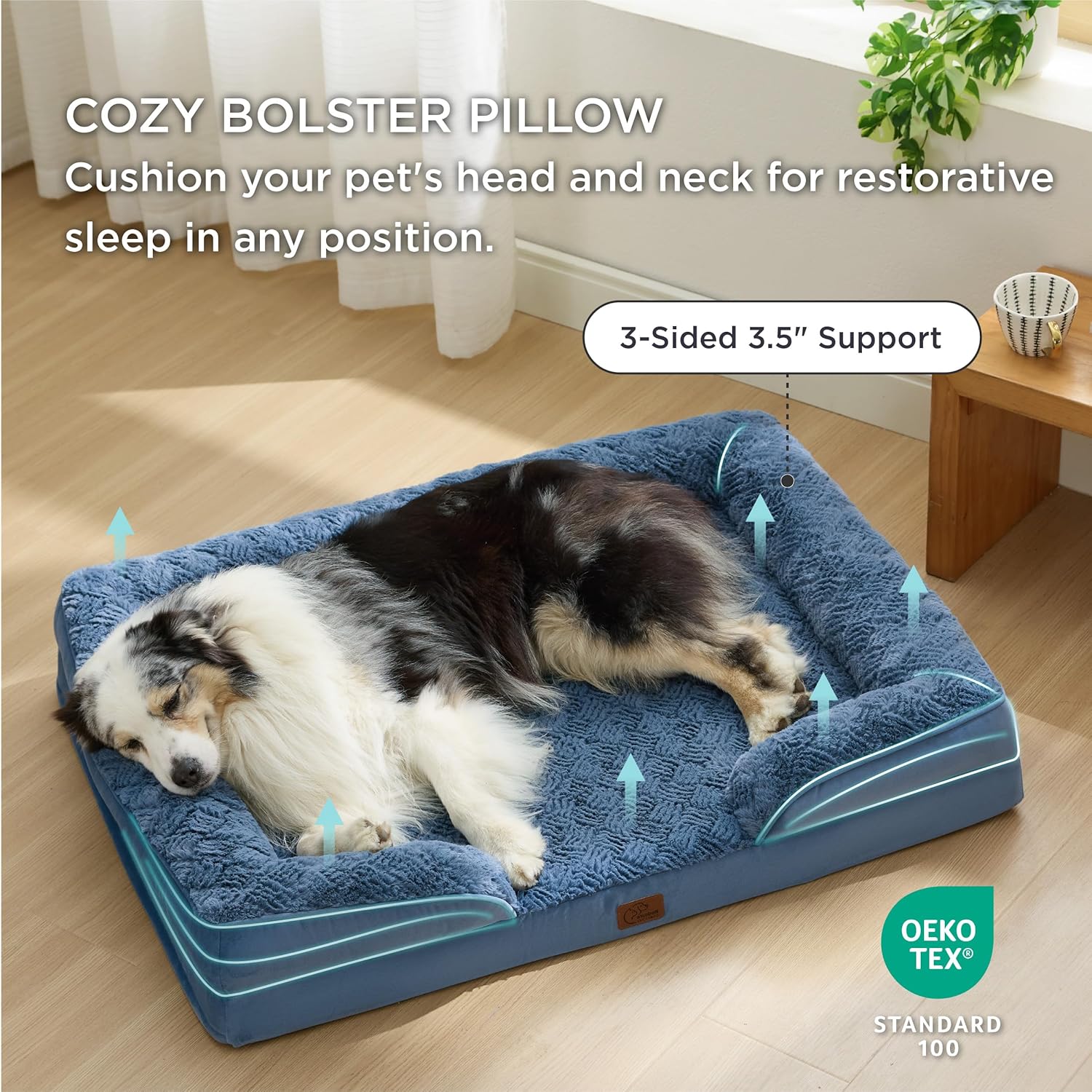 Bedsure XL Orthopedic Dog Bed for Extra Large Dogs - Washable XLarge Dog Cat Bed Waterproof, Comfort Dogs Couch Sofa with Washable Removable Cover, Pet Bed with Nonskid Bottom, Plush-Blue, 42" - Pet Explorer
