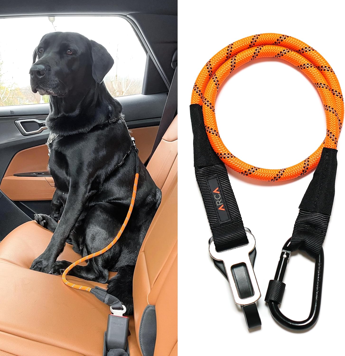 Dog Seat Belt for Car | Universal Dog Car Seatbelt | Durable Reflective Rope with Clip Hook Latch, Buckle and Carabiner- Safe and Secure Pet Safety Restraint (Orange) - Pet Explorer