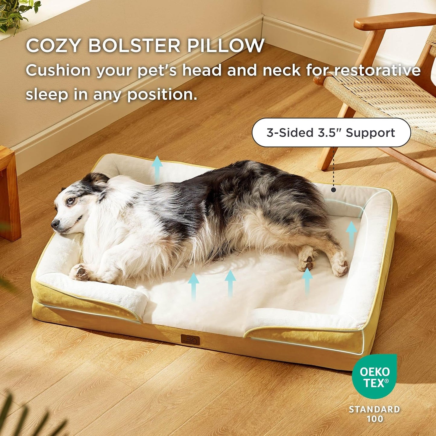 Bedsure XL Orthopedic Dog Bed for Extra Large Dogs - Washable XLarge Dog Cat Bed Waterproof, Comfort Dogs Couch Sofa with Washable Removable Cover, Pet Bed with Nonskid Bottom, Spicy Mustard, 42" - Pet Explorer