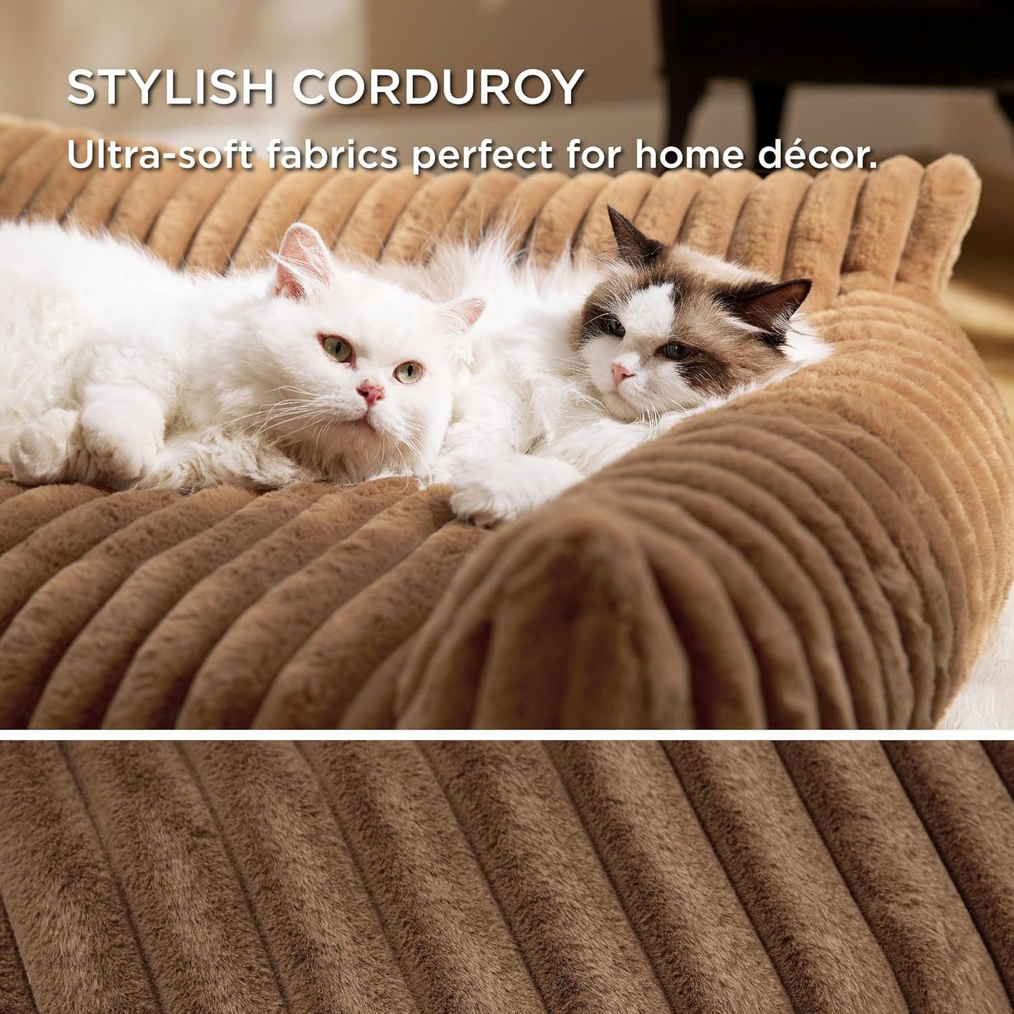 Bedsure Cute Cat Couch for Pets - Fluffy Small Dog Sofa with Premium Soft Corduroy Fleece, Pet Sofa with Removable Washable Cover, Supportive Dog Couch Bed for Small Medium Dogs, 30inch, Copper Brown - Pet Explorer