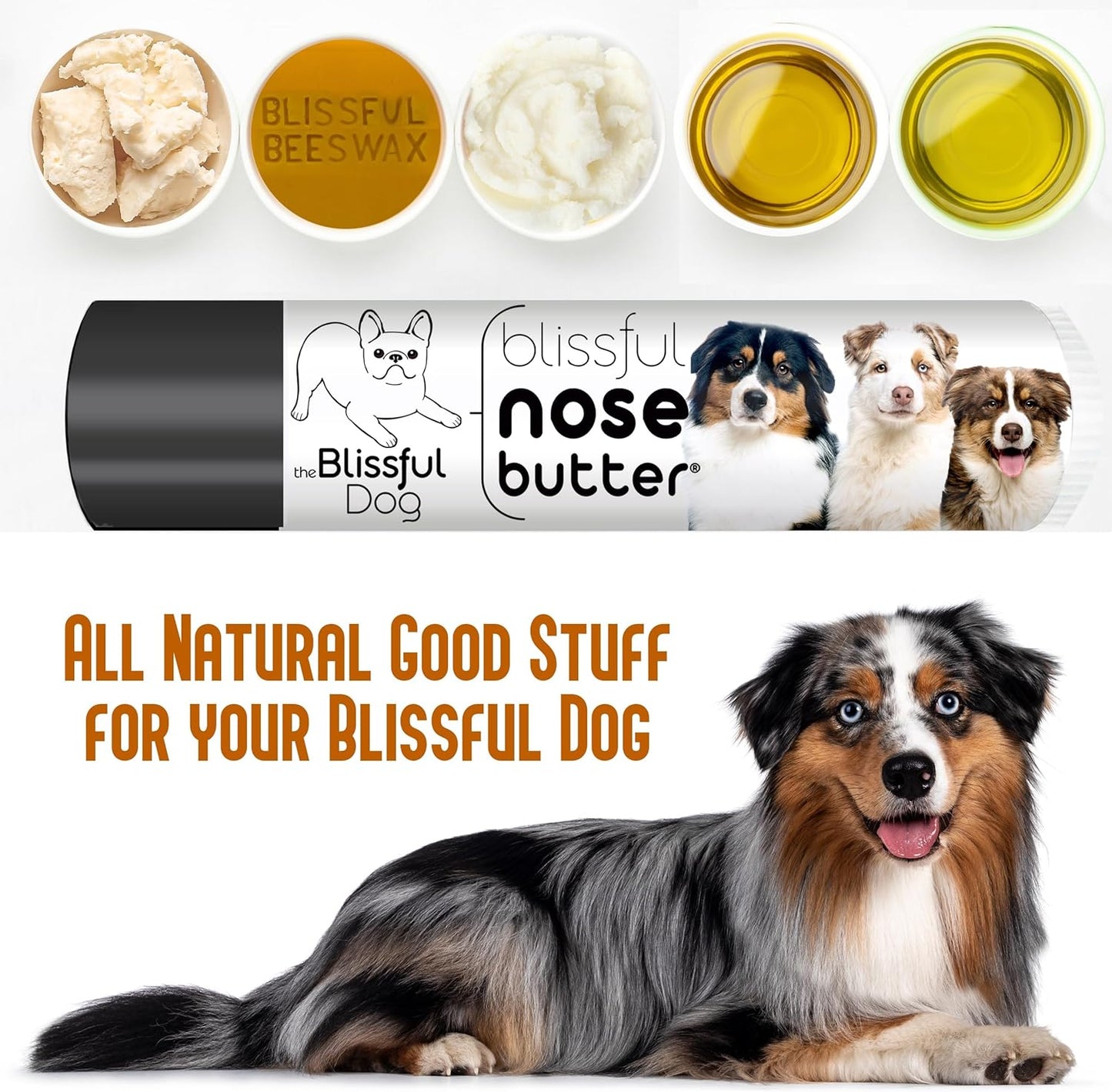 The Blissful Dog Australian Shepherd Nose Butter for Dry, Cracked Skin, Lick-Safe Dog Nose Balm with Moisturizing Shea Butter, Almond, Olive, and Essential Oils, Pet Supplies, Uncented, 0.15 oz. - Pet Explorer