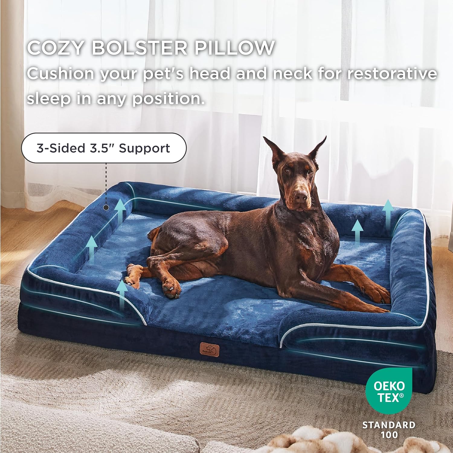 Bedsure XXL Orthopedic Dog Bed for Extra Large Dogs - Washable Giant Dog Cat Bed Waterproof, Comfort Dogs Couch Sofa with Washable Removable Cover, Pet Bed with Nonskid Bottom, Blue Navy, 52" - Pet Explorer