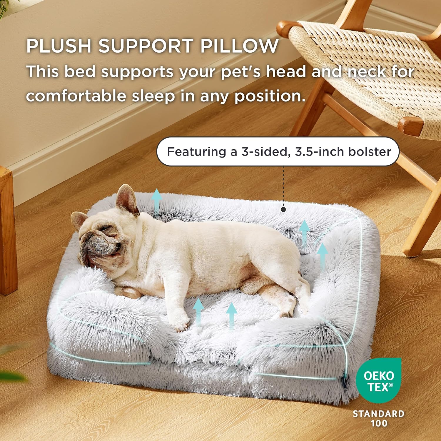 Bedsure Orthopedic Dog Bed Medium Size Dogs - Washable Medium Dog Cat Bed Waterproof, Comfort Pet Couch Sofa with Washable Removable Cover, Pets Bed with Nonskid Bottom, Long Faux Fur-Misty Grey, 28" - Pet Explorer