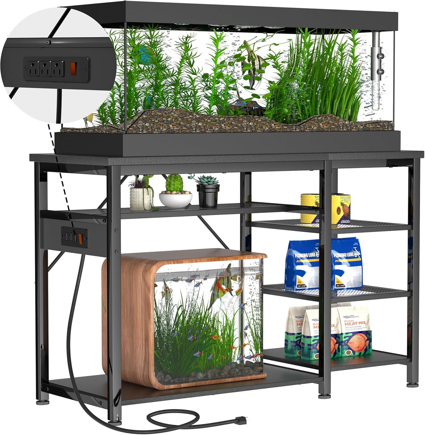 55-75 Gallon Fish Tank Stand: Heavy Duty Aquarium Stand with Power Outlets and Cabinet for Fish Tank Accessories Storage - Metal Frame, 1200LBS Capacity, Suitable for Fish & Reptile Terrariums - Pet Explorer