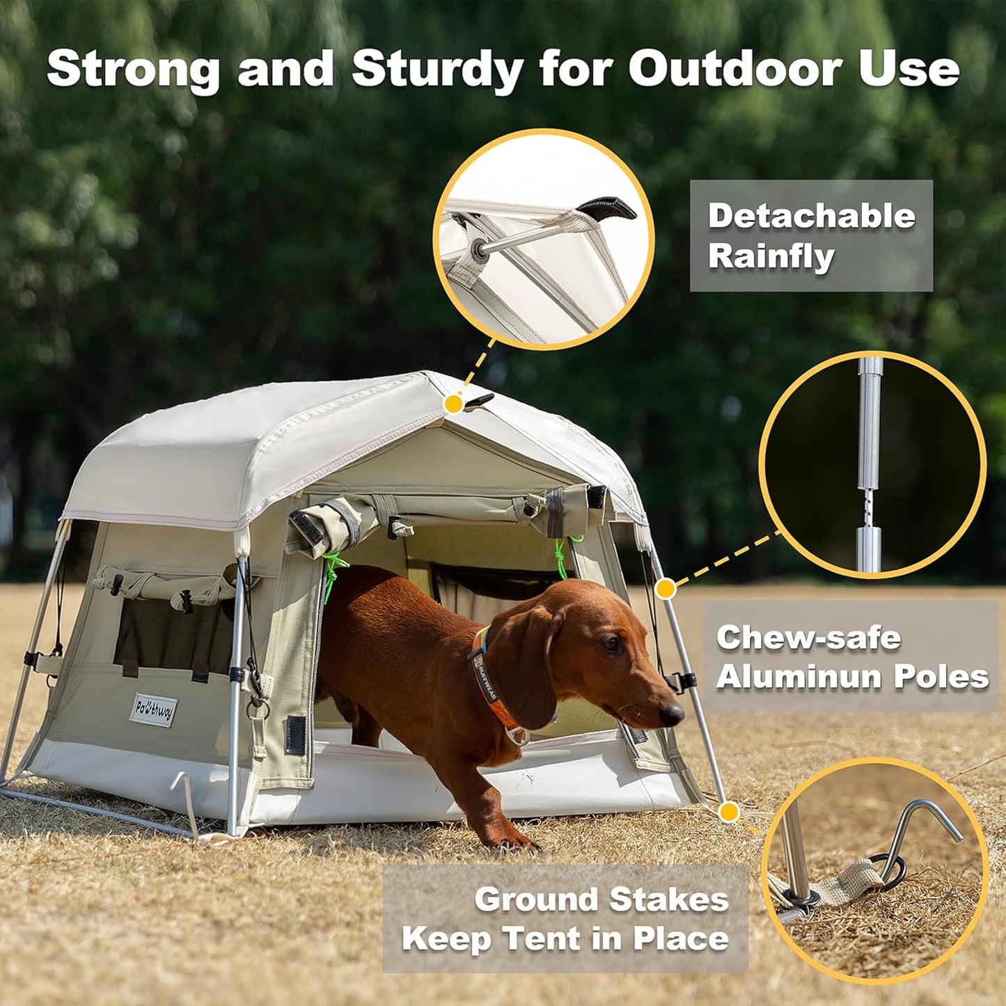Dog Tent Cotton Fabric, Aluminum Poles and Camping Mat, Outdoor Weatherproof, Dog House Outdoor, Breathable with 2 Side Windows, Portable and Collapsible (Gray, Small) - Pet Explorer