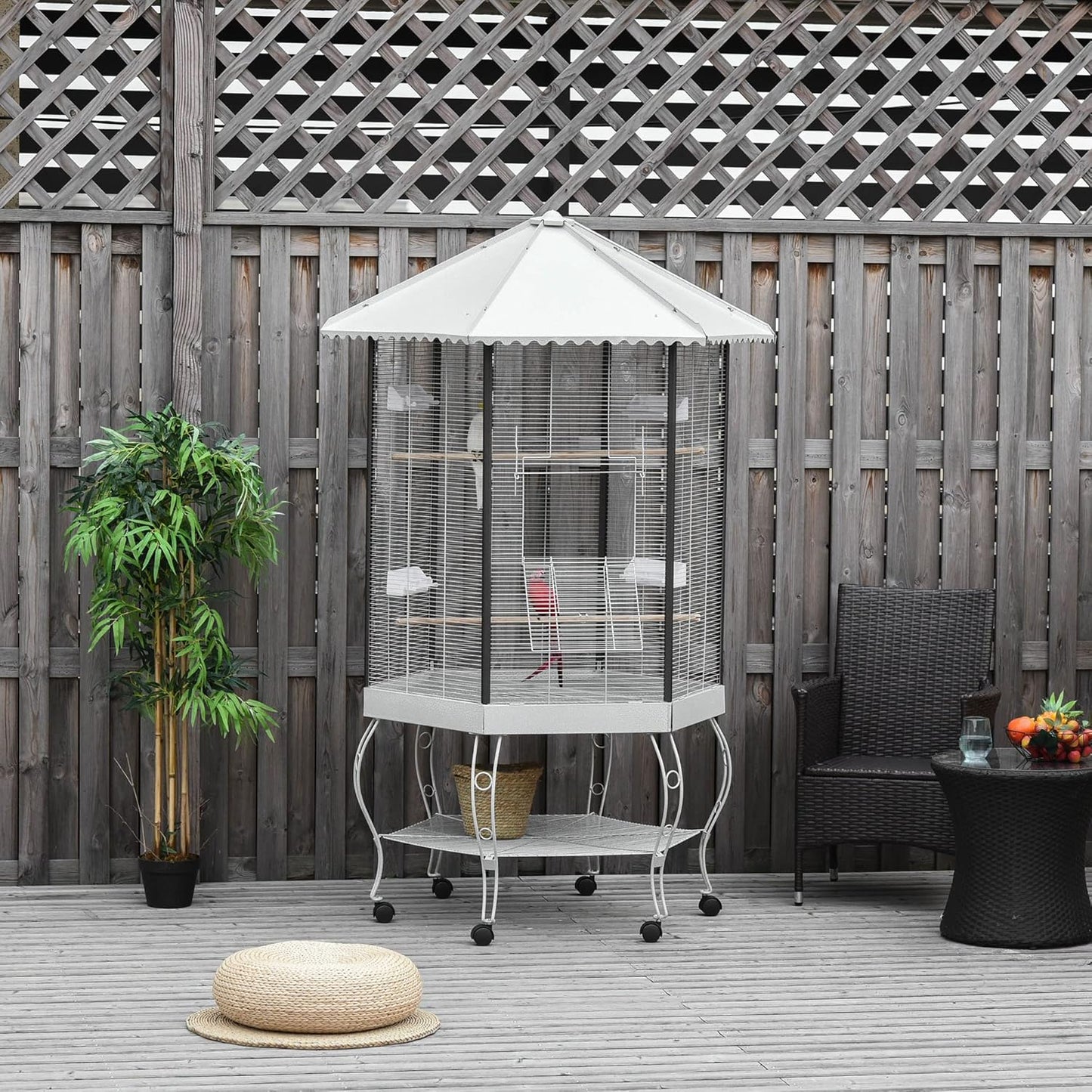 PawHut 44" Hexagon Covered Canopy Portable Aviary Flight Bird Cage With Storage