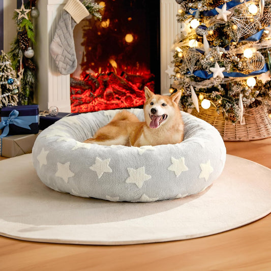 LE SURE Donut Large Dog Bed - Round Cat Beds for Indoor Cats Anti-Anxiety Calming Pet Beds, Washable Cute Modern Beds with Teddy Sherpa Plush & Anti Slip Bottom, 36 Inch, Galaxy Grey