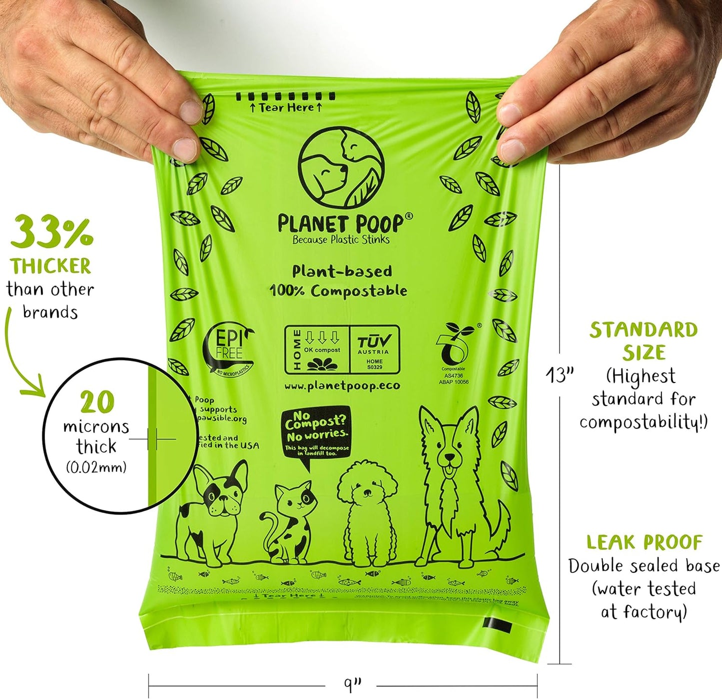 PLANET POOP Home Compostable Dog Poop Bags, Large Single Roll 300 Grab & Go, for Dogs Un-Scented Dog Waste Bags, Thick Leakproof Doggy Cat Bag, Plant-Based Pet Supplies - Pet Explorer