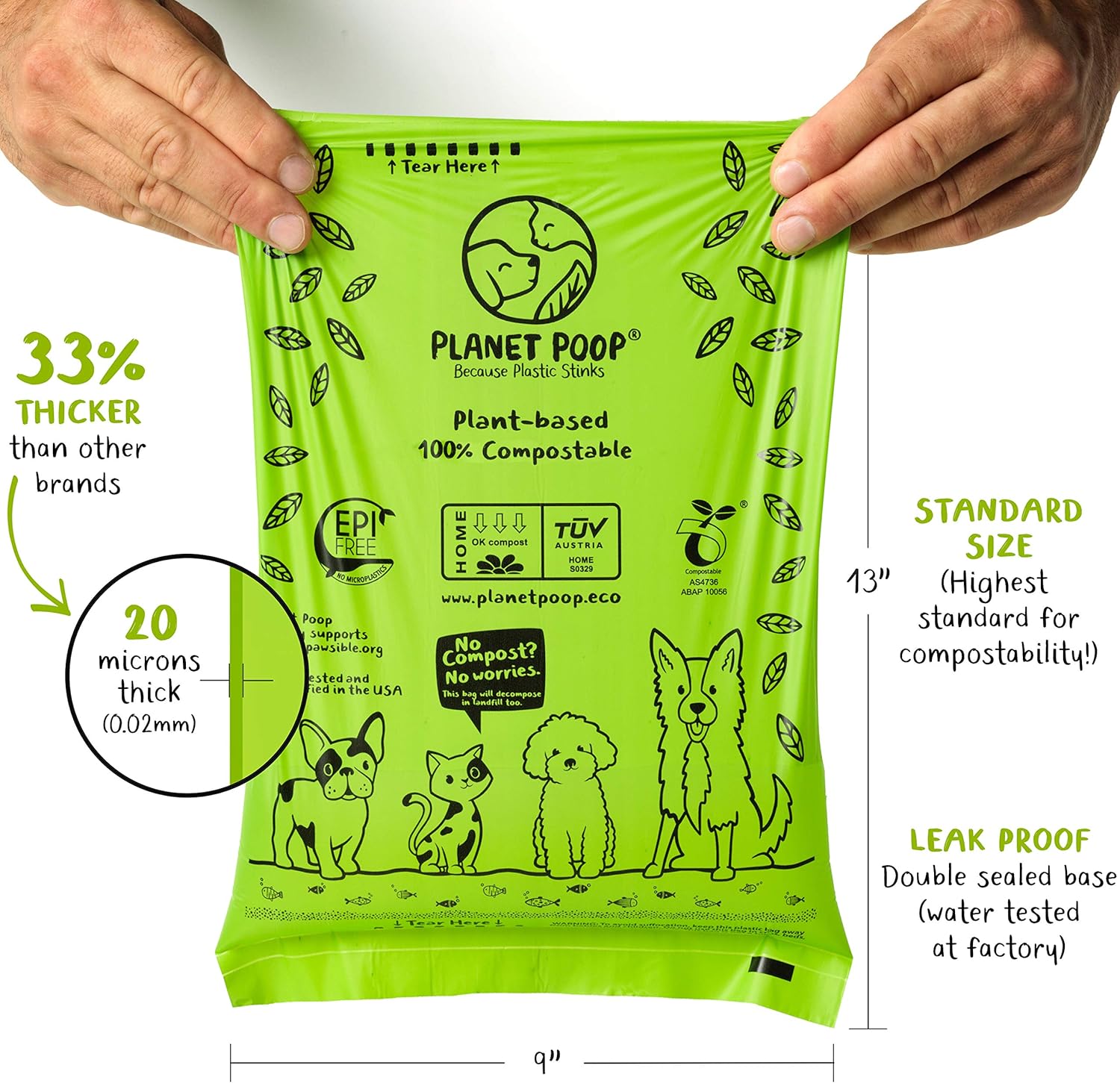 PLANET POOP Home Compostable Dog Poop Bags, Large Single Roll 300 Grab & Go, for Dogs Un-Scented Dog Waste Bags, Thick Leakproof Doggy Cat Bag, Plant-Based Pet Supplies - Pet Explorer