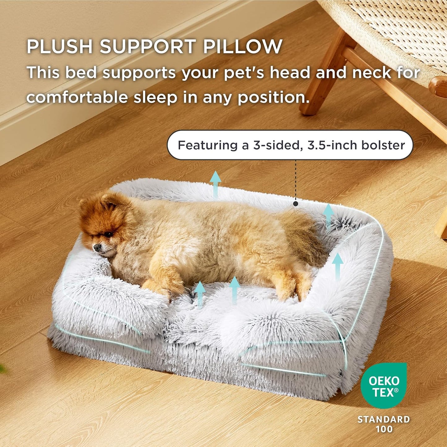 Bedsure Orthopedic Dog Beds for Small Dogs - Washable Small Dog Cat Bed Waterproof, Comfort Pet Couch Sofa with Washable Removable Cover, Pets Bed with Nonskid Bottom, Long Faux Fur-Misty Grey, 24" - Pet Explorer