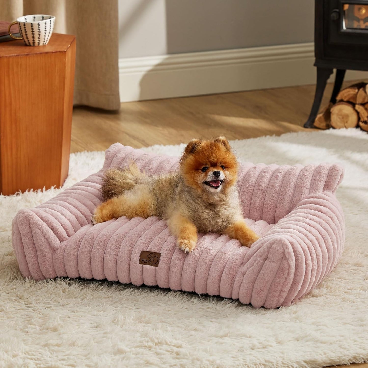 Bedsure Cute Cat Couch for Pets - Fluffy Small Dog Sofa with Premium Soft Corduroy Fleece, Pet Sofa with Removable Washable Cover, Supportive Dog Couch Bed for Small Medium Dogs, 30inch, Blush Pink - Pet Explorer
