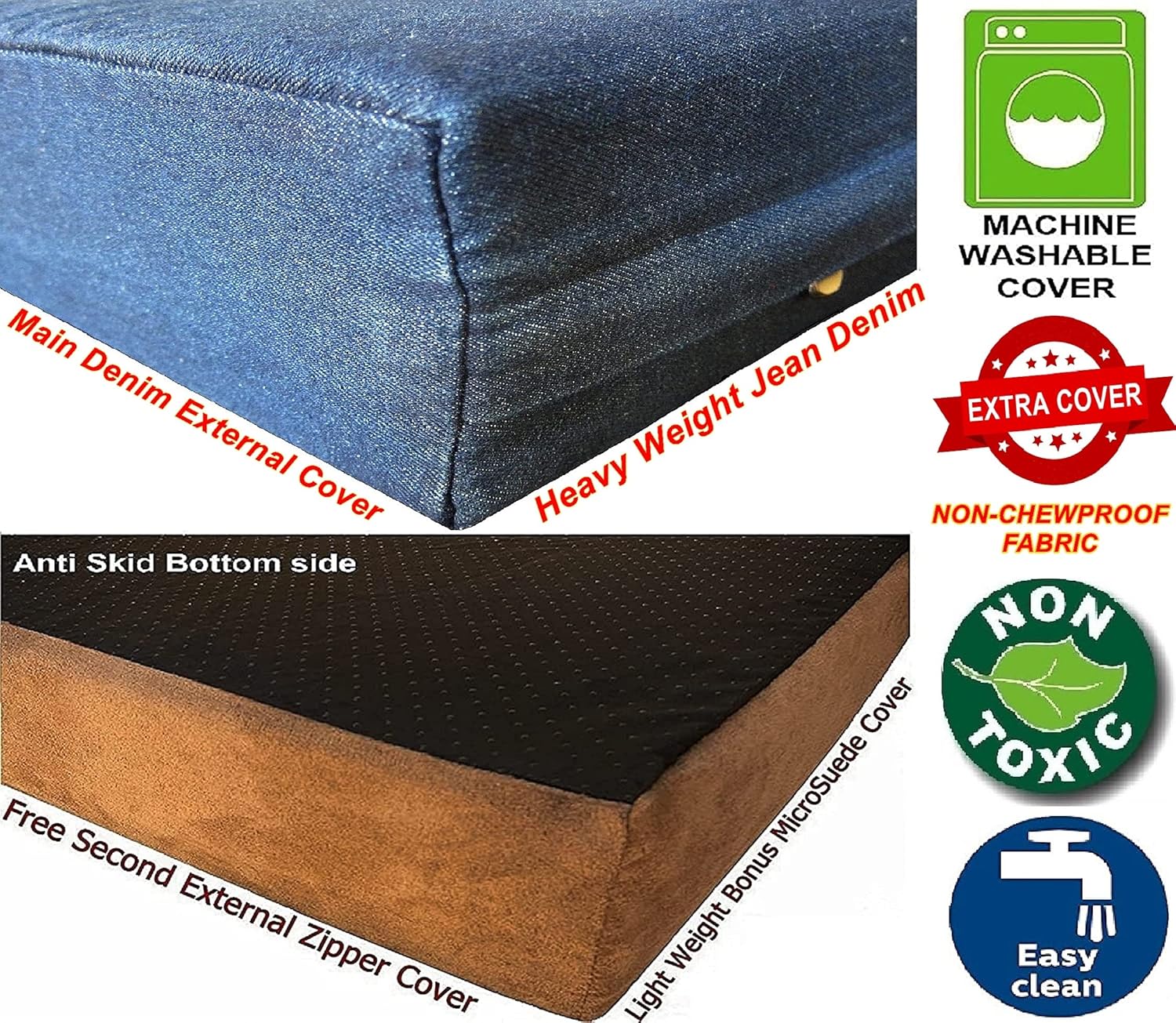 Dogbed4less Large Orthopedic Memory Foam Dog Bed for Medium to Large Dogs with Durable Waterproof Internal Case, Removable Washable Denim Cover + Bonus Pet Bed Cover, 41X27X4 Fit 42X28 Dog Crate, Blue - Pet Explorer
