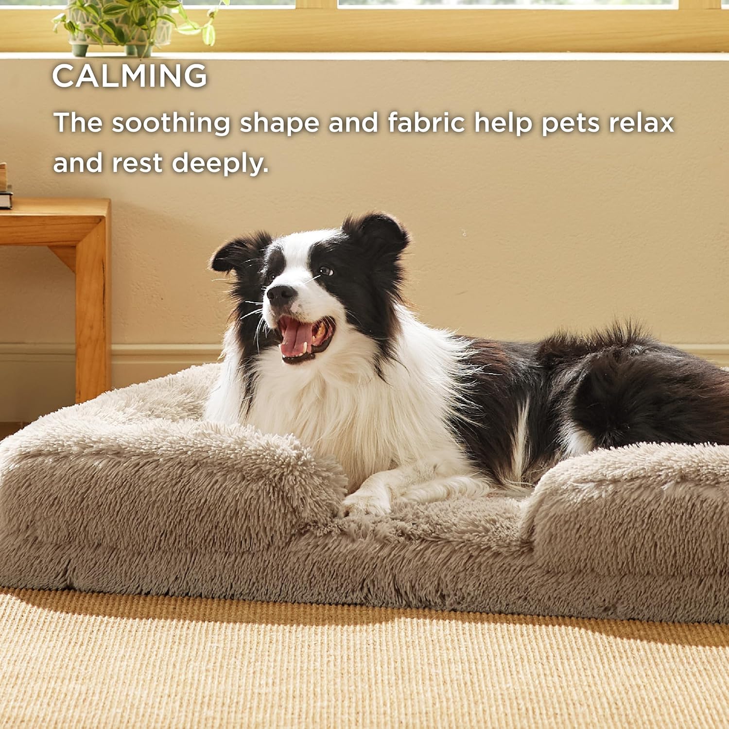 Bedsure Orthopedic Dog Beds Large Sized Dog - Washable Large Dog Cat Bed Waterproof, Comfort Dogs Couch Sofa with Washable Removable Cover, Pet Bed with Nonskid Bottom, Long Faux Fur-Taupe, 35" - Pet Explorer