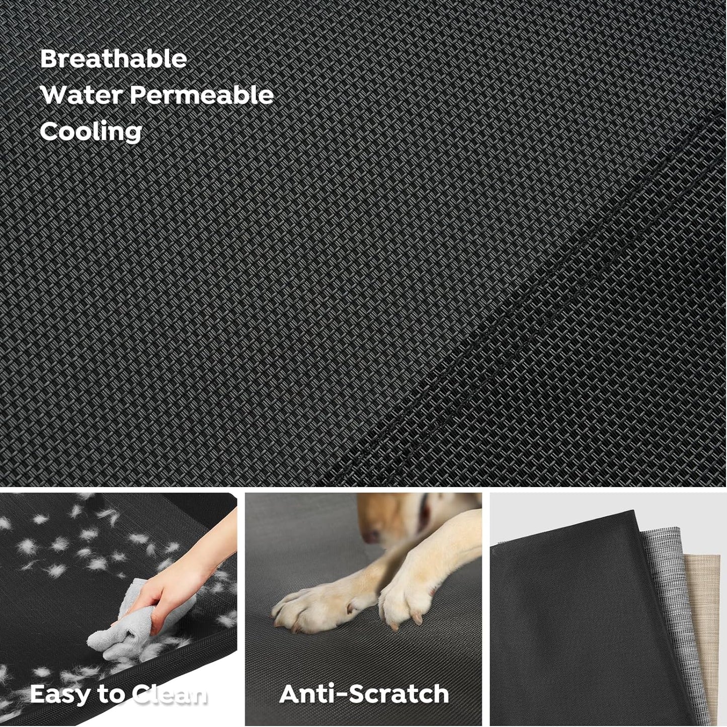 Veehoo Cooling Elevated Dog Bed, 59" x 37" Raised Dog Beds for Large Dogs, Outdoor Dog Bed with Guardrail, Upgraded Non-Slip Feet, Breathable Teslin Mesh, Portable Camping Dog Cot, Black - Pet Explorer