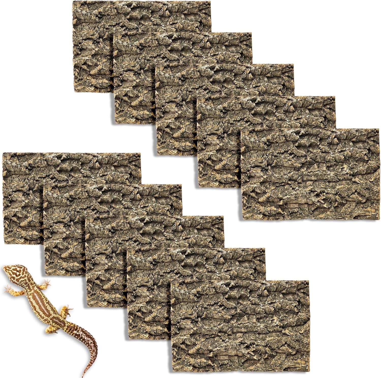 Fhiny 10 PCS Cork Bark Background, 11.6" x 7.7" Natural Cork Bark for Reptiles Bearded Dragon Climbing Backdrop Terrarium Habitat Wall Decor Accessories for Turtle Gecko Lizard Snake Spider Frog - Pet Explorer