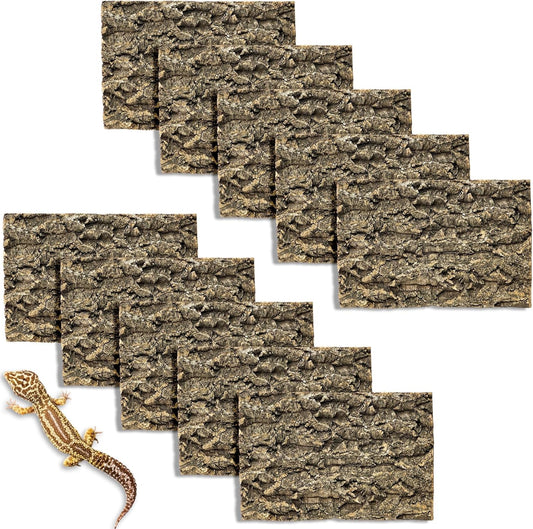 Fhiny 10 PCS Cork Bark Background, 11.6" x 7.7" Natural Cork Bark for Reptiles Bearded Dragon Climbing Backdrop Terrarium Habitat Wall Decor Accessories for Turtle Gecko Lizard Snake Spider Frog - Pet Explorer
