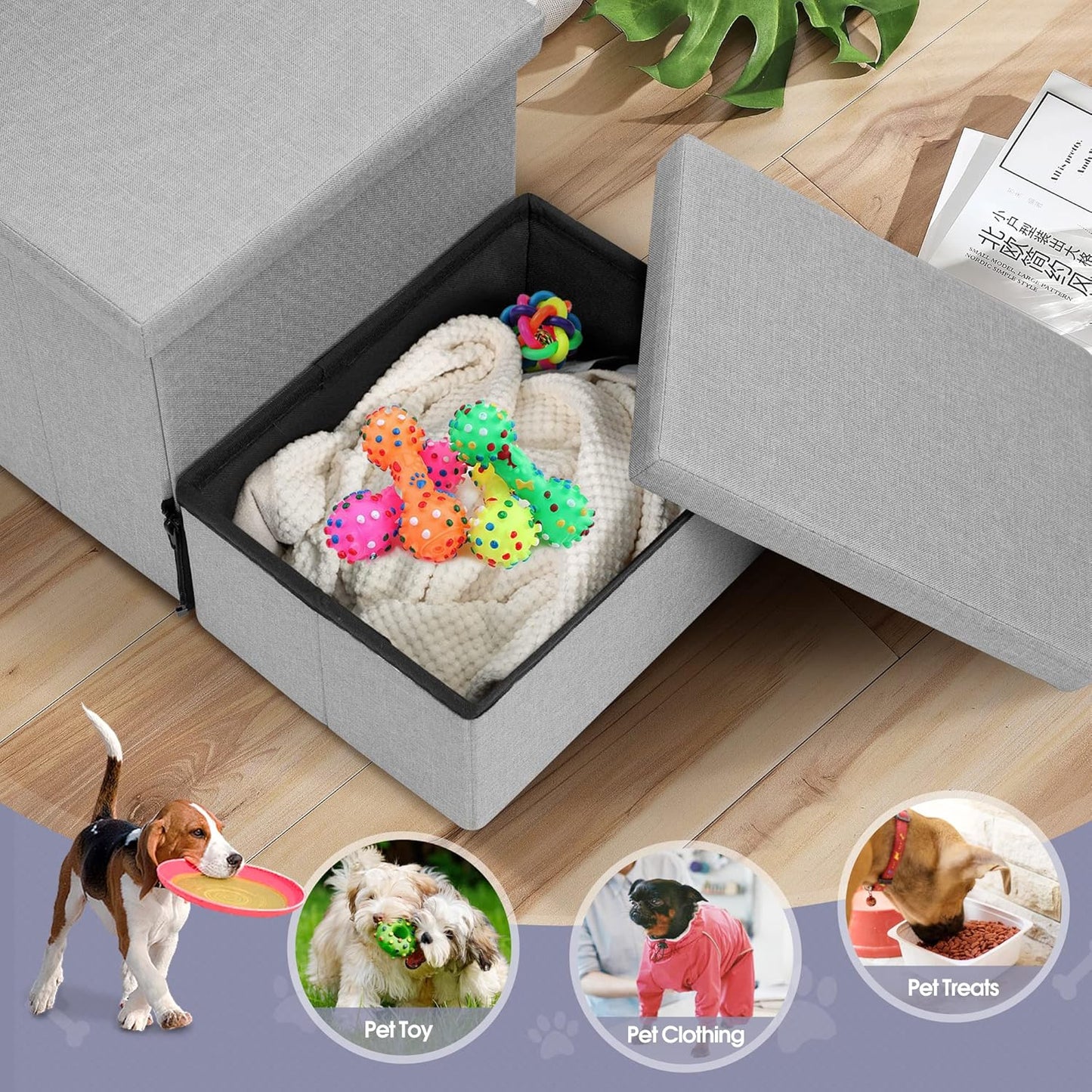 Heeyoo Dog Stairs with Storage, Foldable Dog Steps for Small Dogs, 2 Tiers Non-Slip Pet Stairs for High Beds Or Couch and Sofa, Hold up to 150 lbs Pet Doggy Cat - Pet Explorer