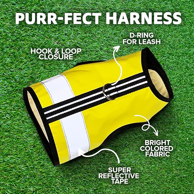 Kitty Holster Reflective Cat Harness – High-Visibility Cat Harness for Travel, Day and Night Walking - Soft Cotton Cat Accessories, Breathable, Secure & Washable, Made in USA - Sunshine Yellow, XL