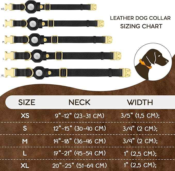 Leather Airtag Dog Collar - Soft Tracking Dog Collar with Apple AirTag Holder and Metal Buckle - Safety GPS Pet Collars for Small Medium Large Dogs Puppy Pink Red (Black, S, 12"-15" Neck Fit)