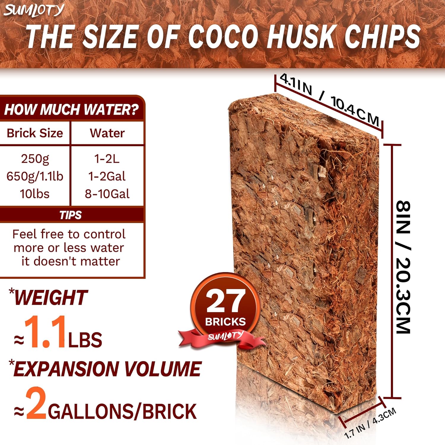 Coco Husk -27PACK Organic Coconut Husk Chips with Low EC & PH Balanced, High Expansion Coconut Substrate Coco Husk Mulch for Garden Flowers, Planting, Reptile - Pet Explorer
