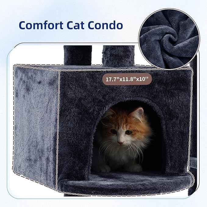 Cat Tree for Indoor Cats, 55.1 inch Cat Tower with 7 Sisal Scratching Posts, Multi-level Cat Condo wit Large Play Platform Furry Ball, Cat Cave, 2 Padded Perches, Basket, Smoky Gray GCT013G