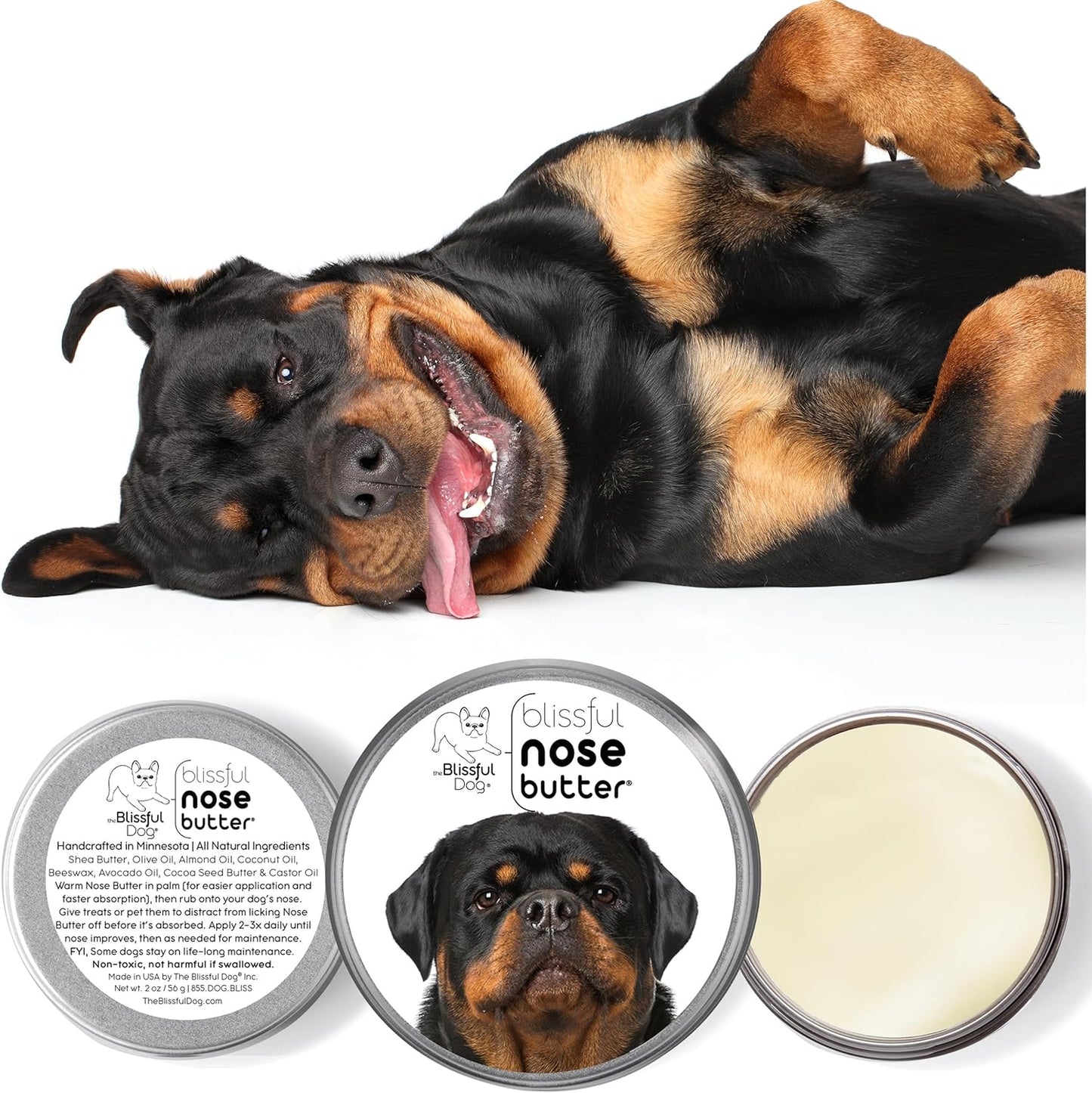 The Blissful Dog Rottweiler Nose Butter for Dry, Cracked Skin, Lick-Safe Dog Nose Balm with Moisturizing Shea Butter, Almond, Olive, and Essential Oils, Pet Supplies, Uncented, 4 oz. - Pet Explorer