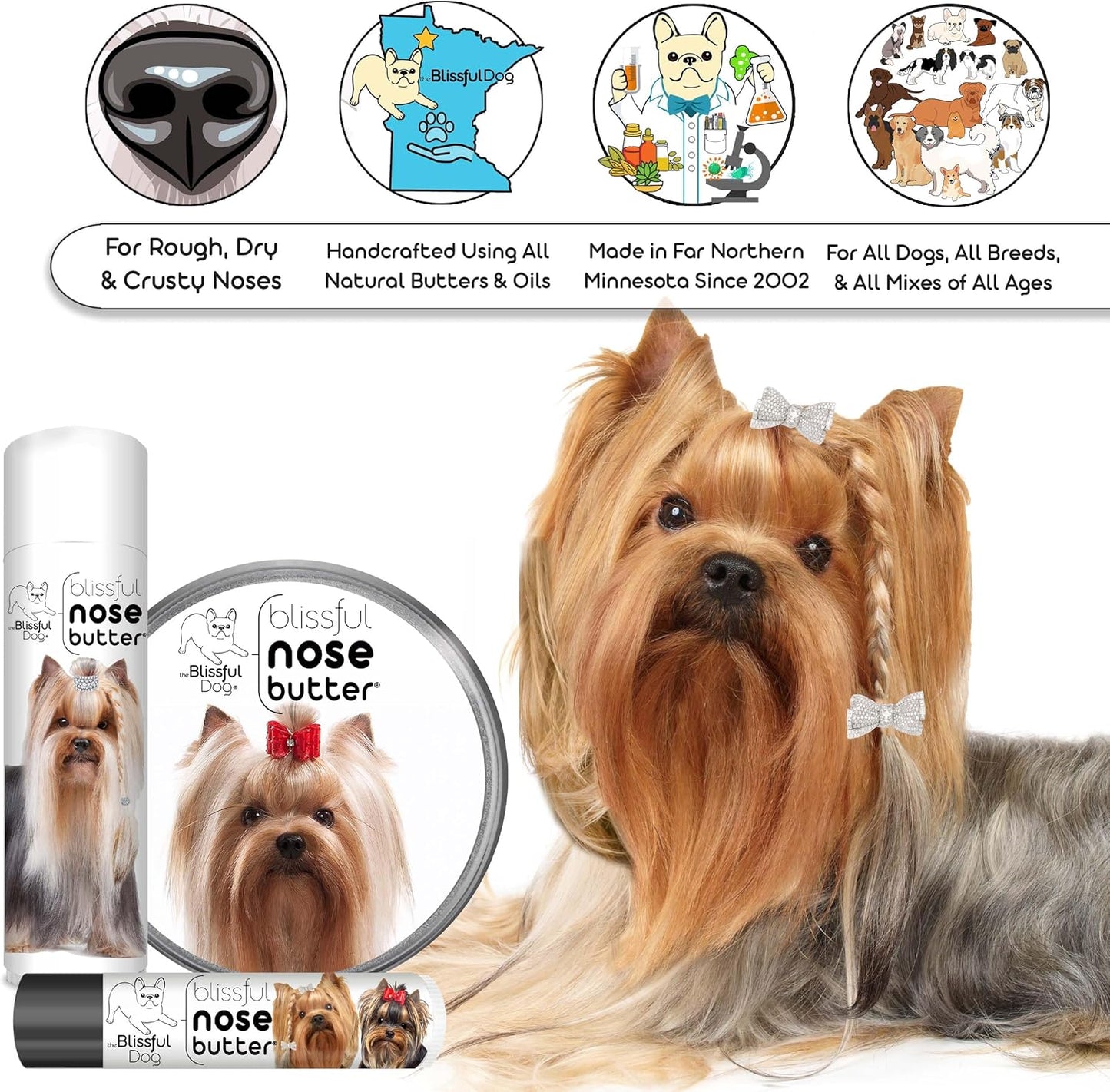 The Blissful Dog Yorkshire Terrier Unscented Nose Butter - Dog Nose Butter, 4 Ounce - Pet Explorer
