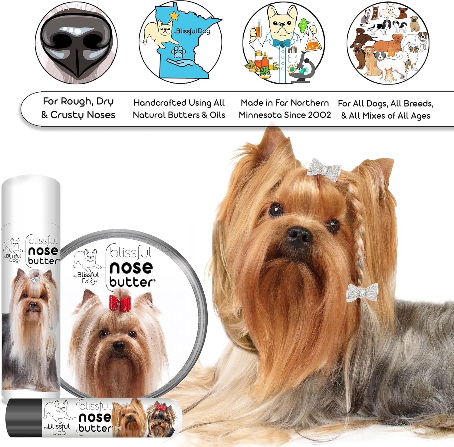 The Blissful Dog Yorkshire Terrier Unscented Nose Butter - Dog Nose Butter, 4 Ounce - Pet Explorer