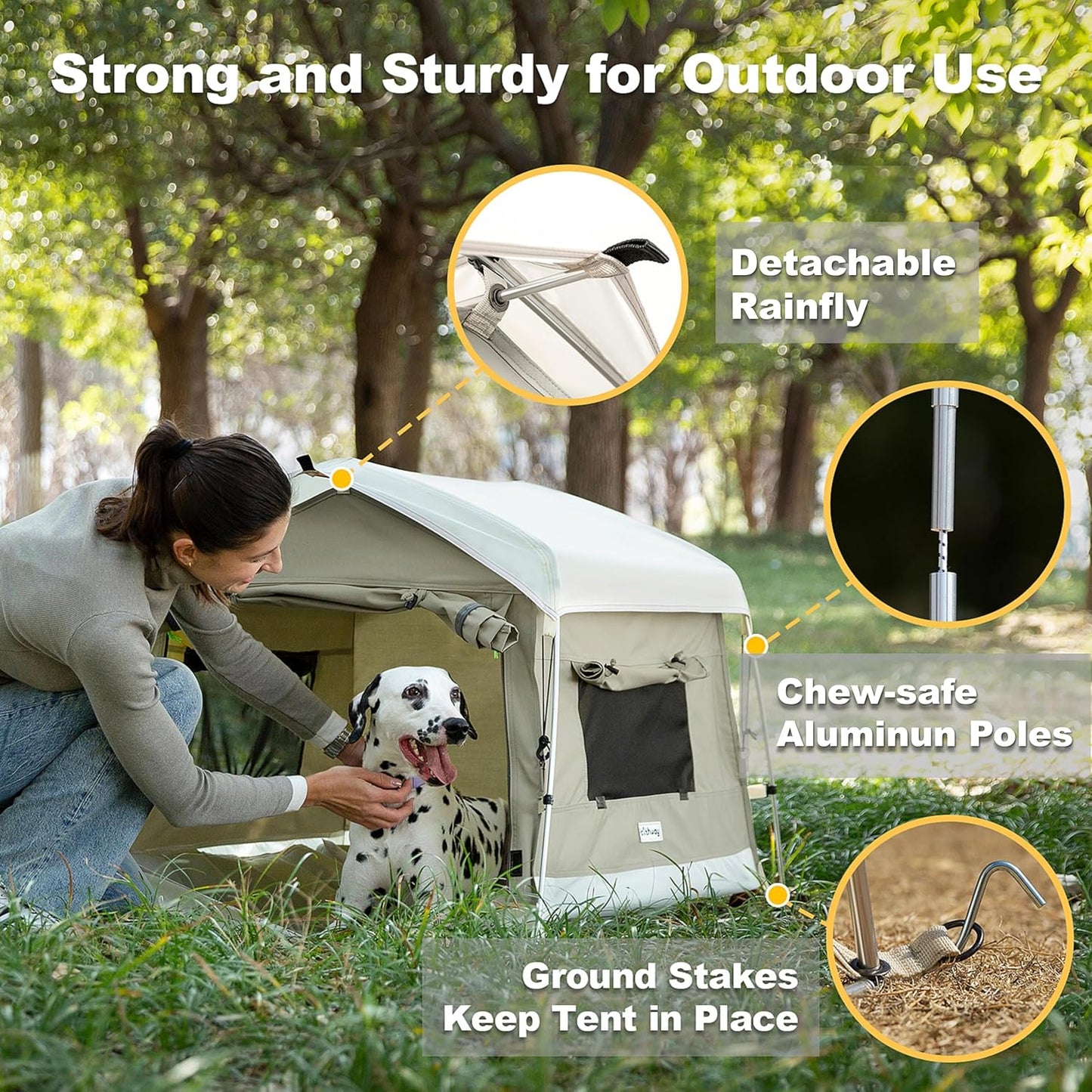 Dog Tent Cotton Fabric, Aluminum Poles and Camping Mat, Outdoor Weatherproof, Dog House Outdoor, Breathable with 2 Side Windows, Portable and Collapsible (Gray, Large) - Pet Explorer