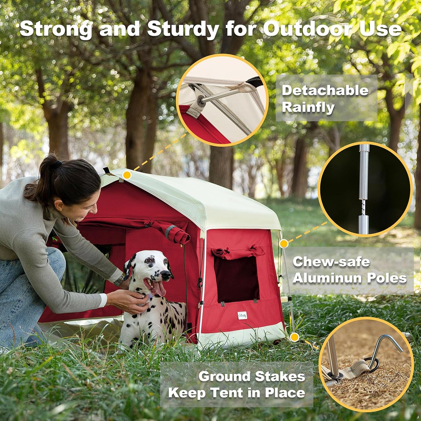 Dog Tent Cotton Fabric, Aluminum Poles and Camping Mat, Outdoor Weatherproof, Dog House Outdoor, Breathable with 2 Side Windows, Portable and Collapsible (Red, Large) - Pet Explorer
