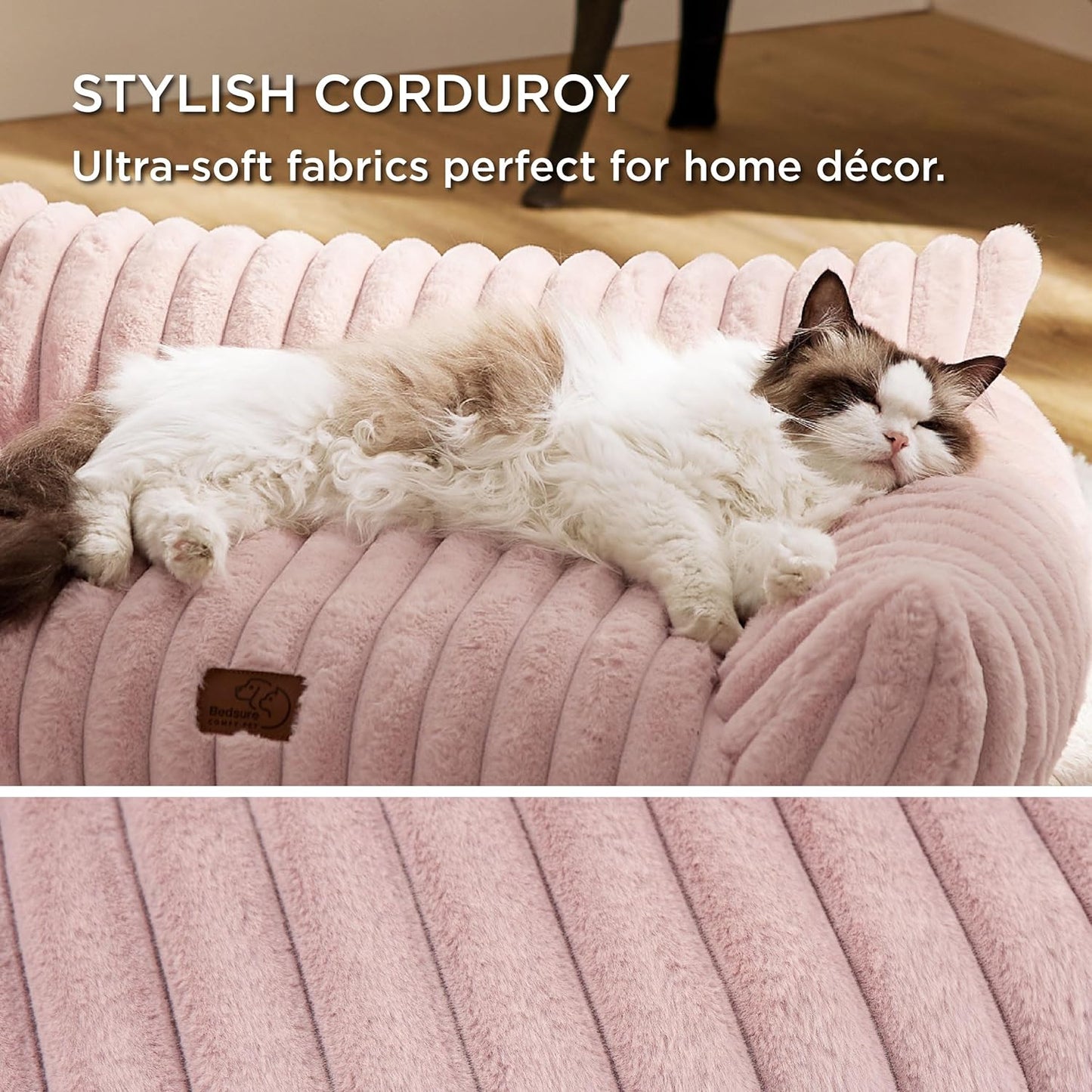 Bedsure Cute Dog Couch for Pets - Fluffy Dog Sofa with Premium Soft Corduroy Fleece, Pet Couch Bed with Washable Cover, Supportive Pet Sofa Bed for Medium Large Dogs, 36inch, Blush Pink - Pet Explorer