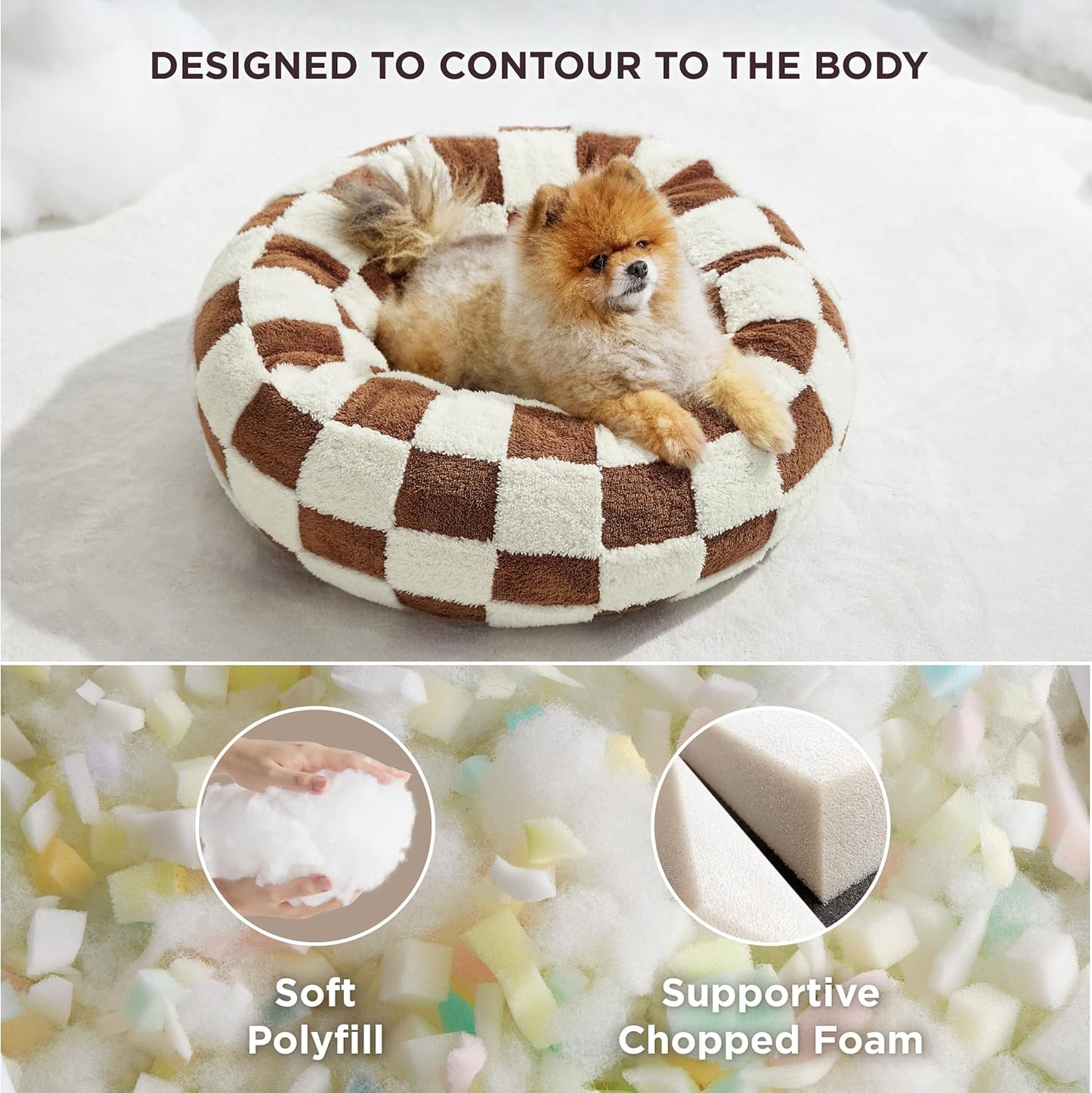 LE SURE Donut Small Dog Bed - Round Cat Beds for Indoor Cats Anti-Anxiety Calming Pet Beds, Washable Cute Modern Beds with Teddy Sherpa Plush & Anti Slip Bottom Brwon
